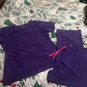 Smitten Vibrant Purple Scrub Set with Pink Details